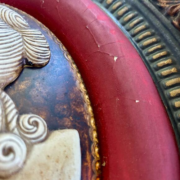 Vintage Ceramic Cameo Wall Hanging, Victorian Woman, Painted Velvet Border - Picture 2 of 16